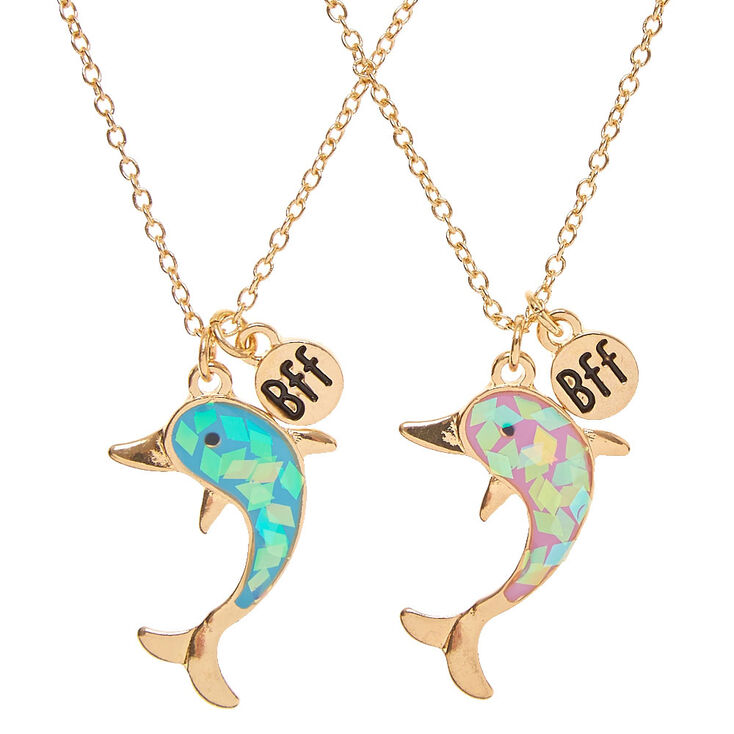 Best Friends Gold-tone Iridescent Dolphin Pendant Necklaces | Claire's US