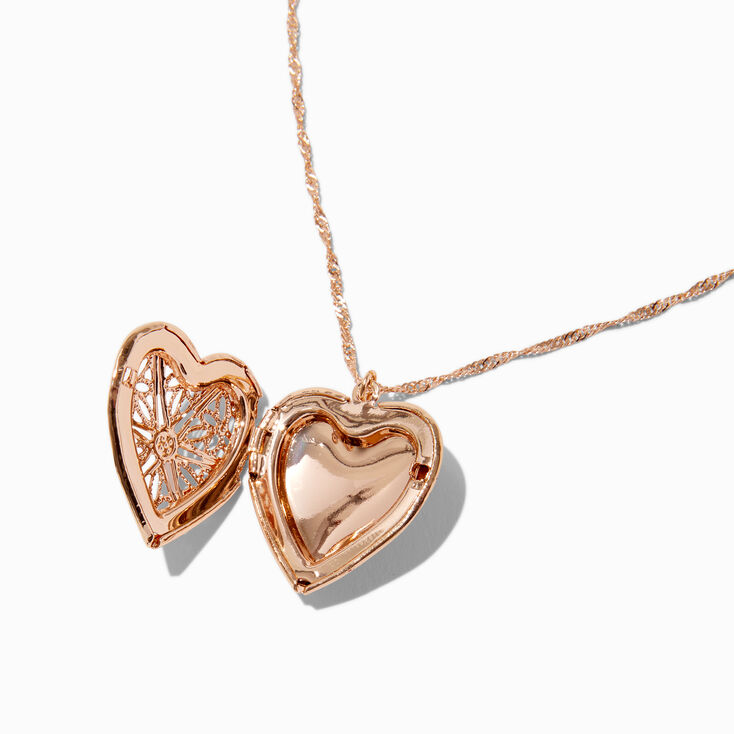 Gold-tone Filigree Heart Locket Pendant Necklace,