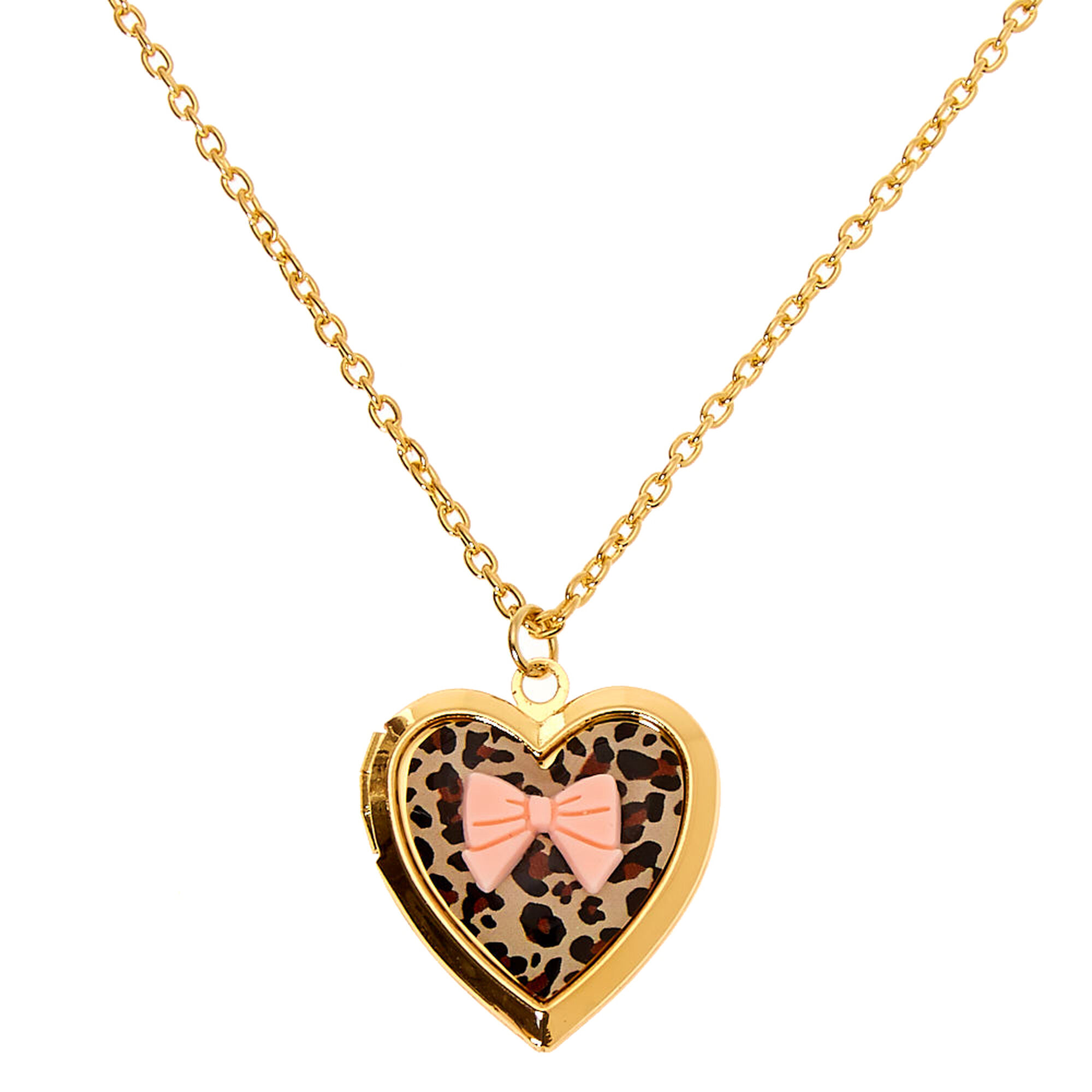 Claire S Club Gold Leopard Print Locket Necklace Claire S Us