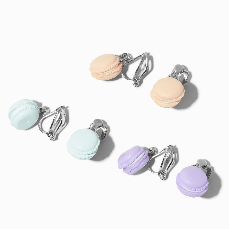 Silver 1&quot; Macaron Clip-On Drop Earrings &#40;3 Pack&#41;,