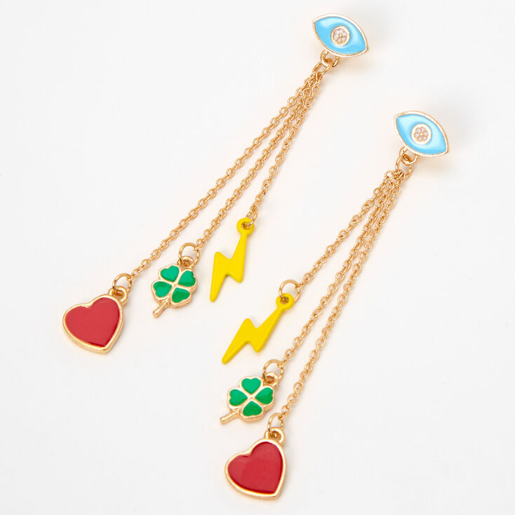 Gold Turquoise Evil Eye Heart Lightning Drop Earrings,