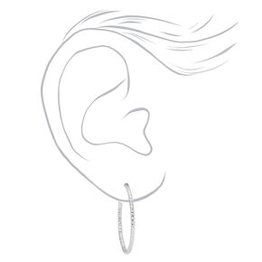 Silver-tone Textured 25MM Hoop Earrings,