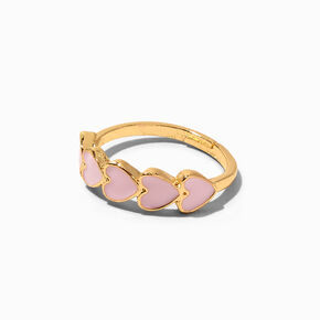 Pink Enameled Hearts Gold-tone Adjustable Ring,