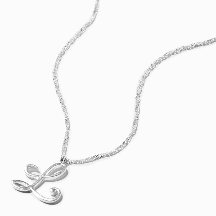 Silver-tone Large Script Initial Pendant Necklace - L,