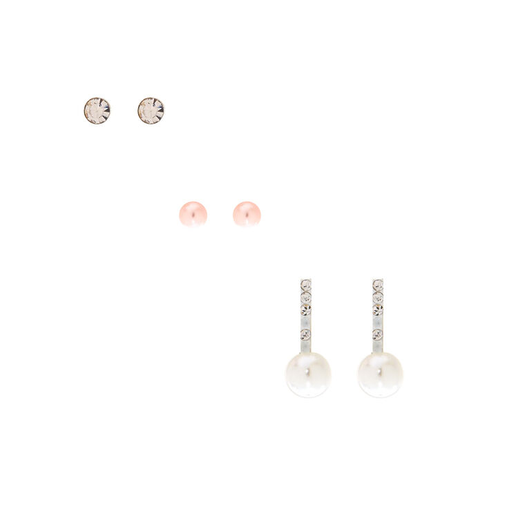 Sterling Silver Dressy Studs Drop Earrings 3 Pack Claire S