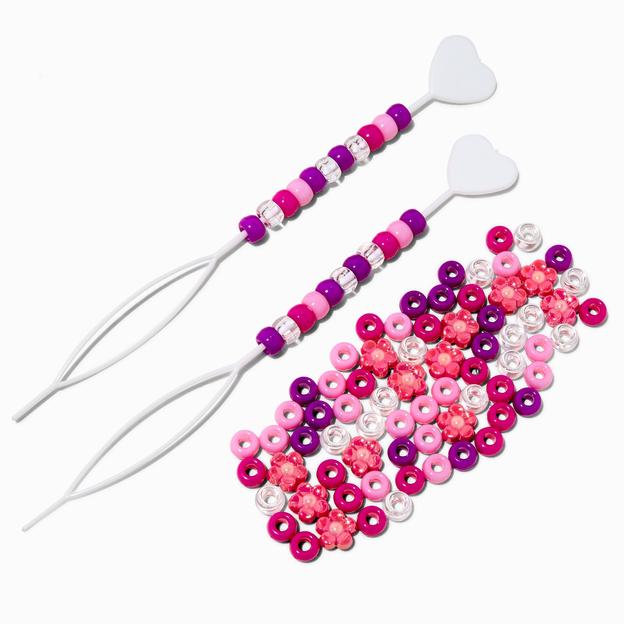 Pink Hair Beads & Quick Beader Tool Set,
