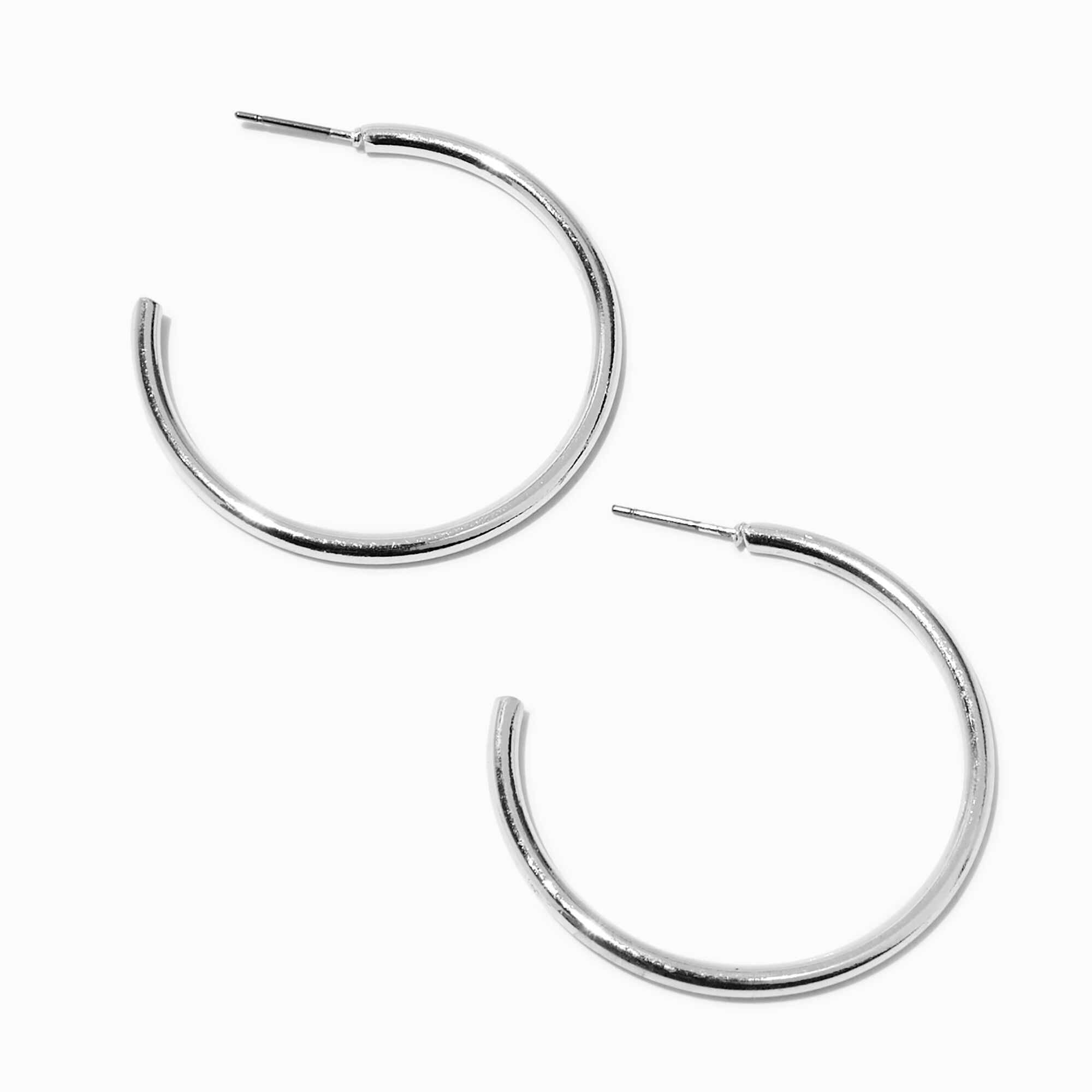 View Claires Tone 40MM Tubular Hoop Earrings Silver information