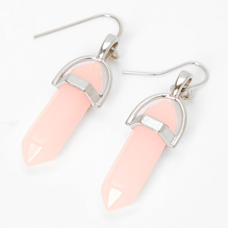 Silver 1&#39;&#39; Glow in the Dark Mystical Gem Drop Earrings - Pink,