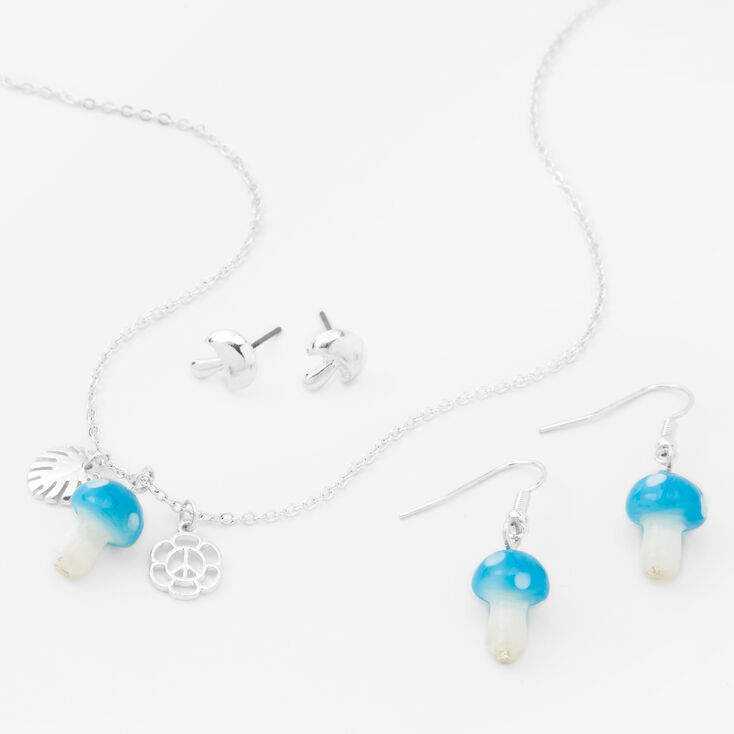 Blue Mushroom Charm Jewelry Set - 3 Pack,