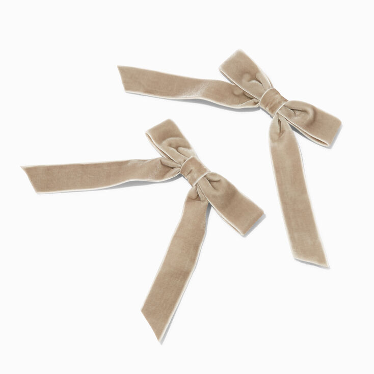 Gray Velvet Bow Hair Clips - 2 Pack,