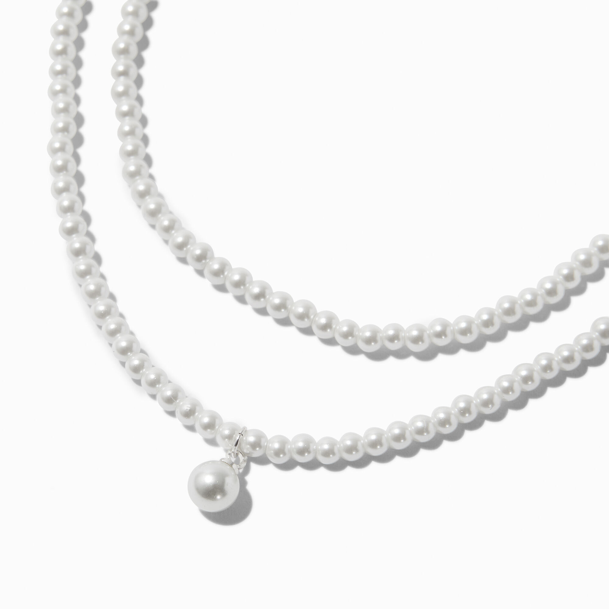 Two-Row Pearl Dangle Multi-Strand Necklace,
