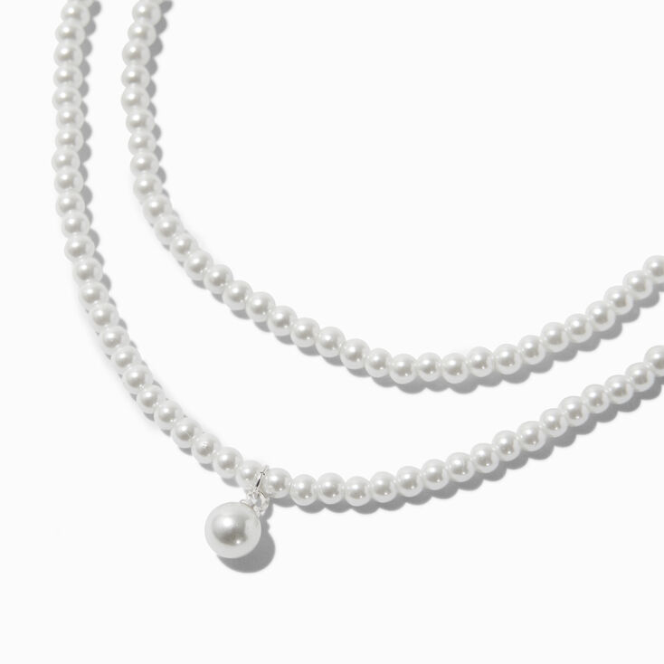 Two-Row Pearl Dangle Multi-Strand Necklace,