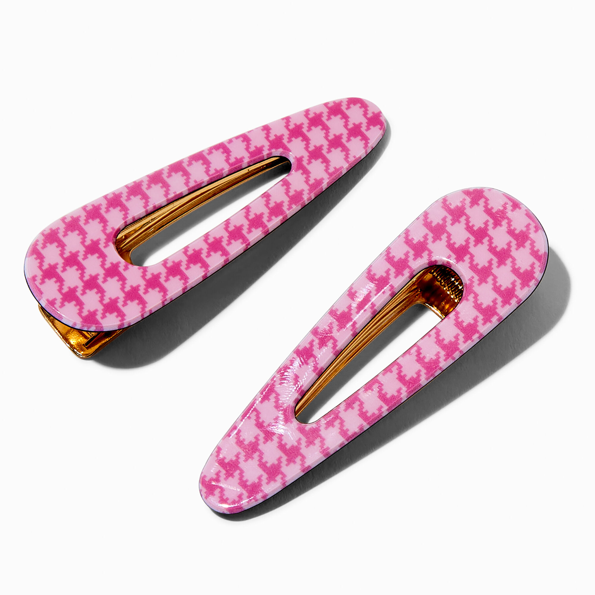 View Mean Girls X Claires Houndstooth Snap Hair Clips 2 Pack Pink information