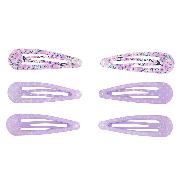 Claire&#39;s Club Purple Floral Snap Hair Clips - 6 Pack,