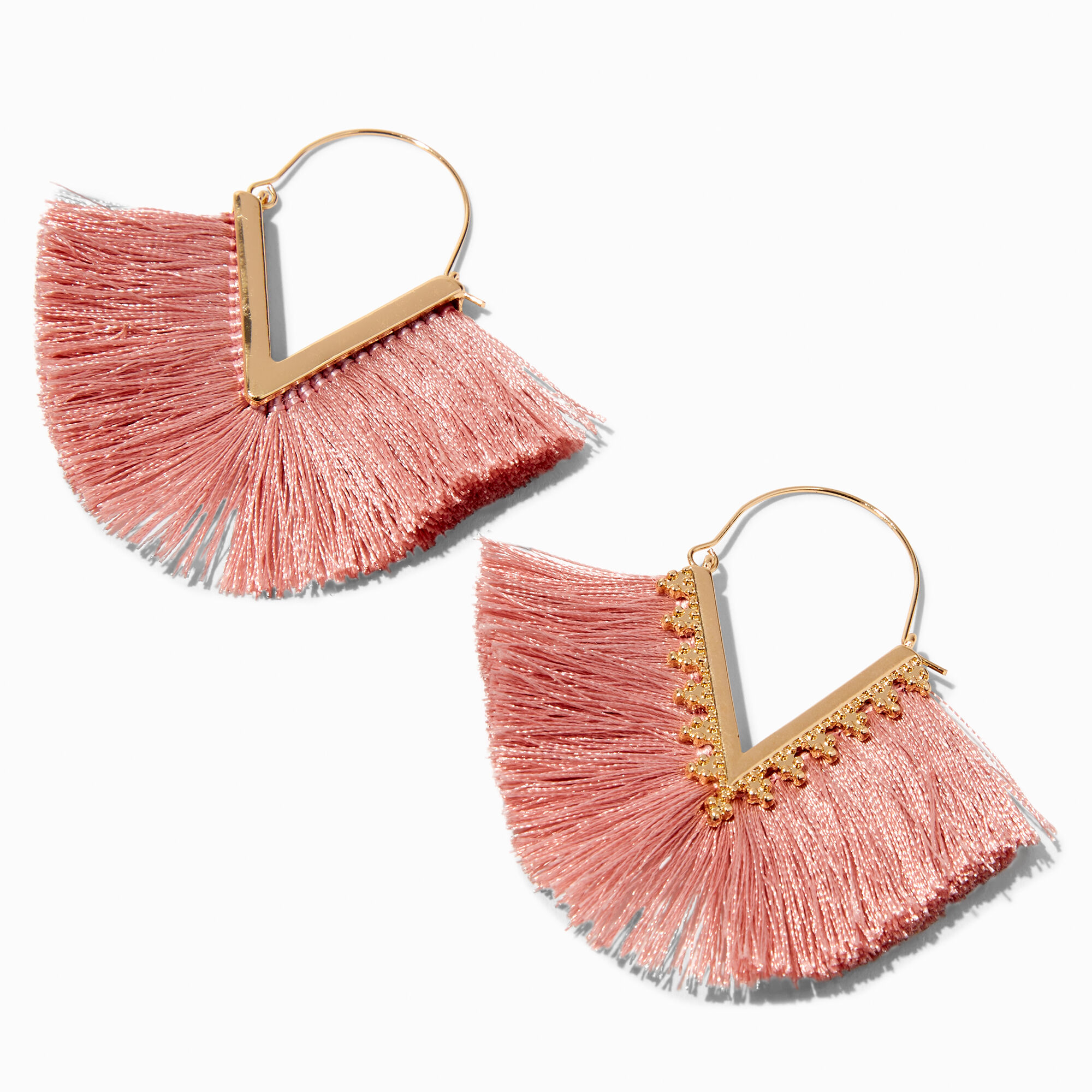 Gold tone V Shape Thread Hoop 2 Drop Earrings