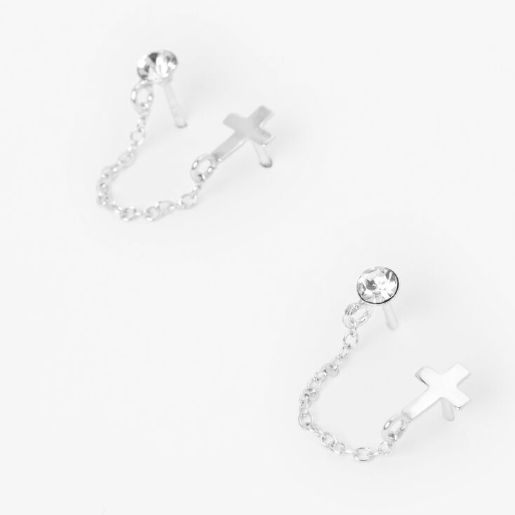 Sterling Silver Cross Connector Earrings,