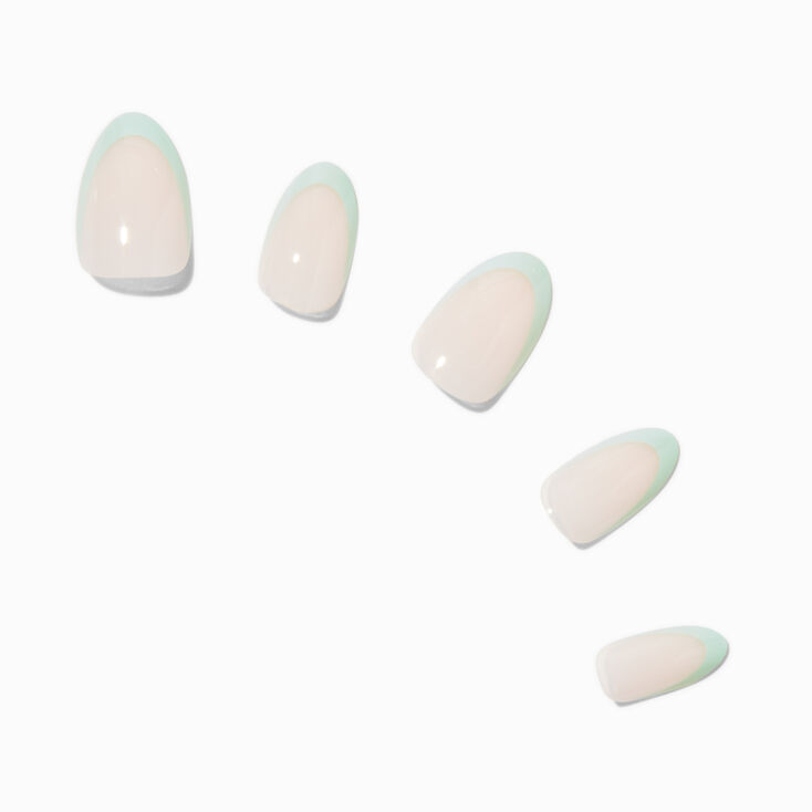 Mint Green French Tip Almond Vegan Faux Nail Set - 24 Pack,
