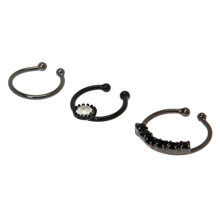 Hematite Crystal Faux Cartilage Hoop Earrings - 3 Pack,
