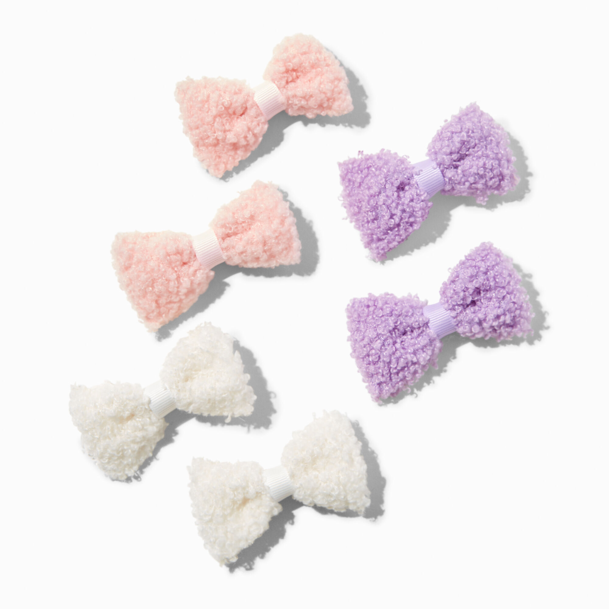 Claire's Club Pastel Sherpa Hair Bow Clips - 6 Pack,