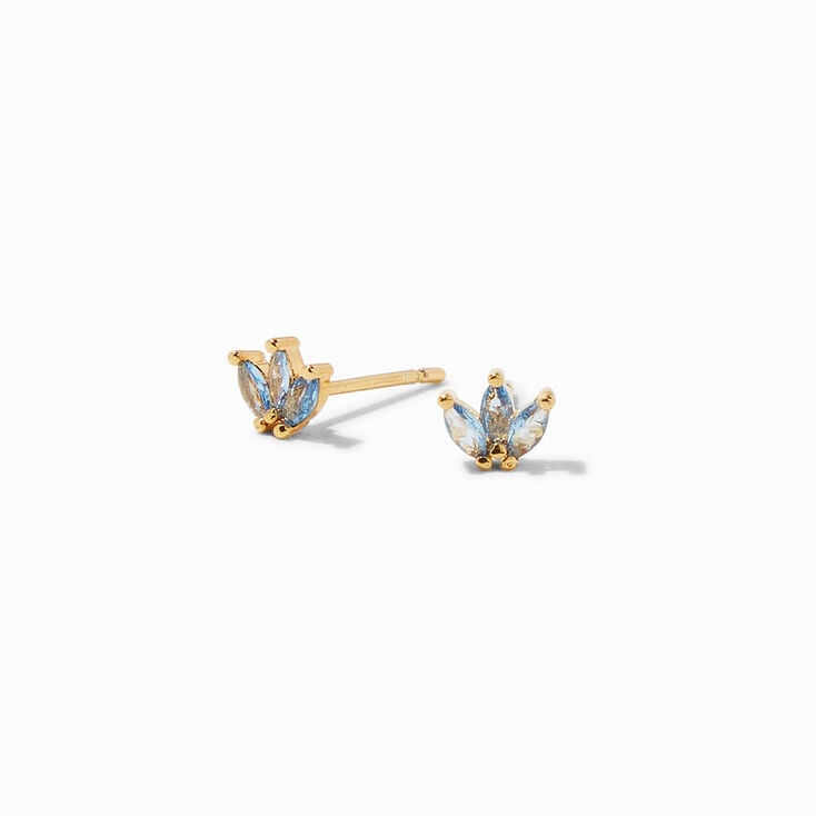 C LUXE by Claire&#39;s 18k Yellow Gold Plated Aqua Cubic Zirconia Petal Stud Earrings,