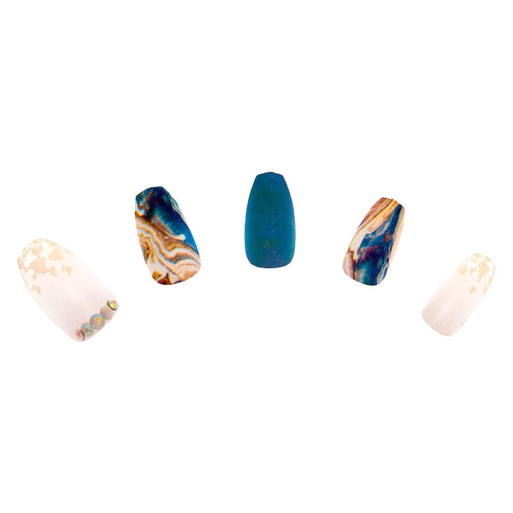 Blue Gold Marble Coffin Faux Nail Set 24 Pack Claire S Other designs including the use of. blue gold marble coffin faux nail set 24 pack