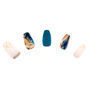 Faux ongles ballerine effet marbr&eacute; bleus et couleur dor&eacute;e - Lot de 24,