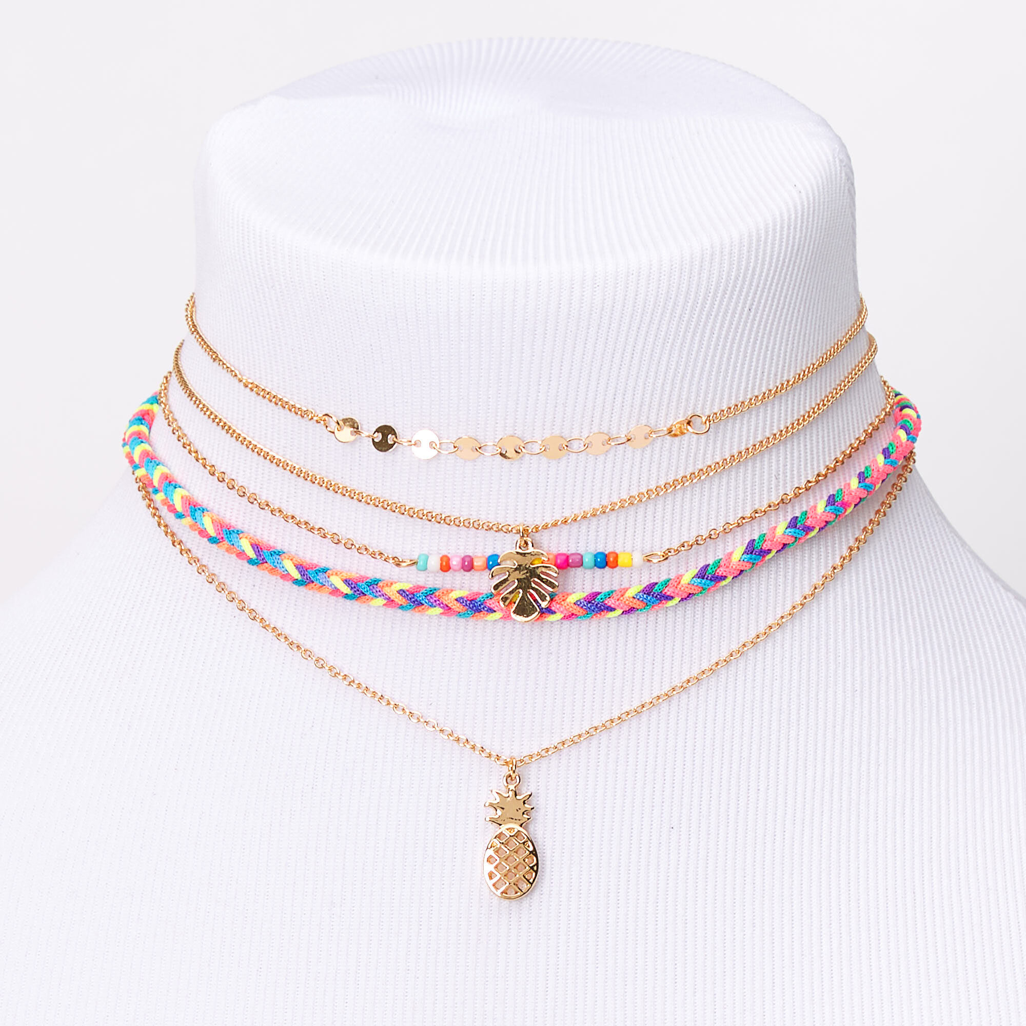 Gold Tropical Rainbow Choker Necklaces 5 Pack