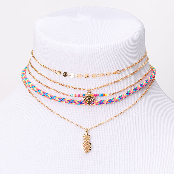 Gold Tropical Rainbow Choker Necklaces - 5 Pack,