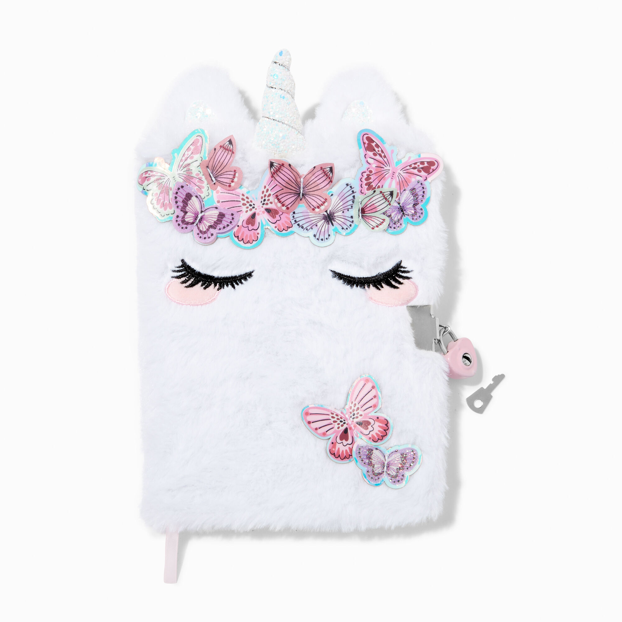View Claires Butterfly Unicorn Plush Lock Diary White information