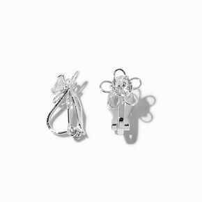 Silver-tone Cubic Zirconia Daisy Clip-On Earrings ,