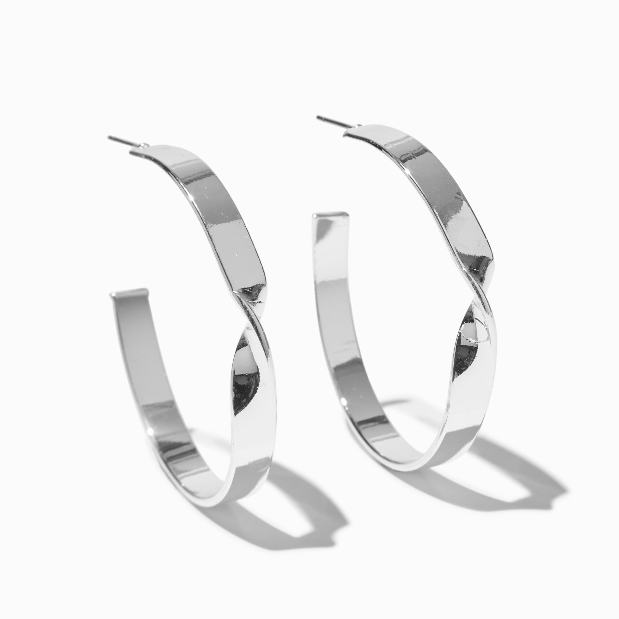 Silver-tone Oversized Twisted Hoop Earrings,