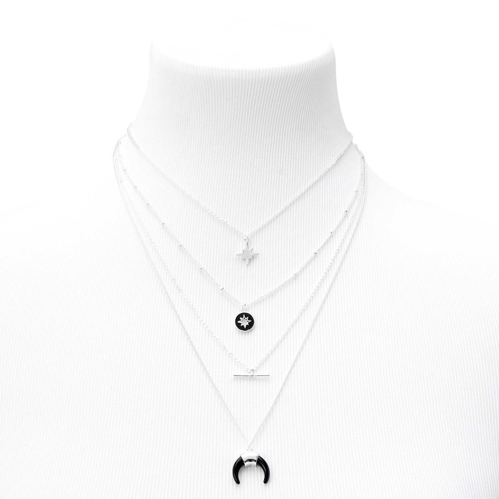 Collier multi-rangs étoile éclatée couleur argentée,