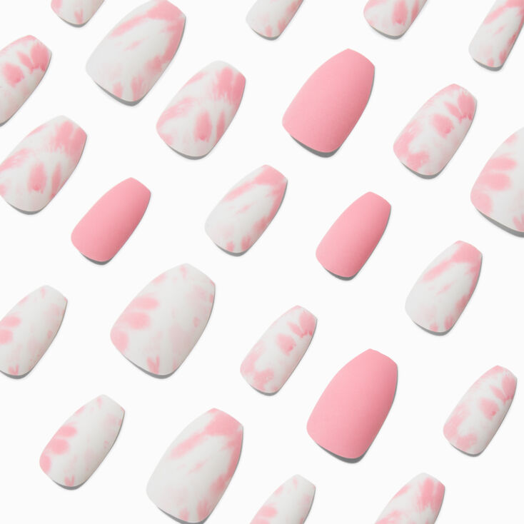Blush Tie Dye Coffin Vegan Faux Nail Set - 24 Pack,