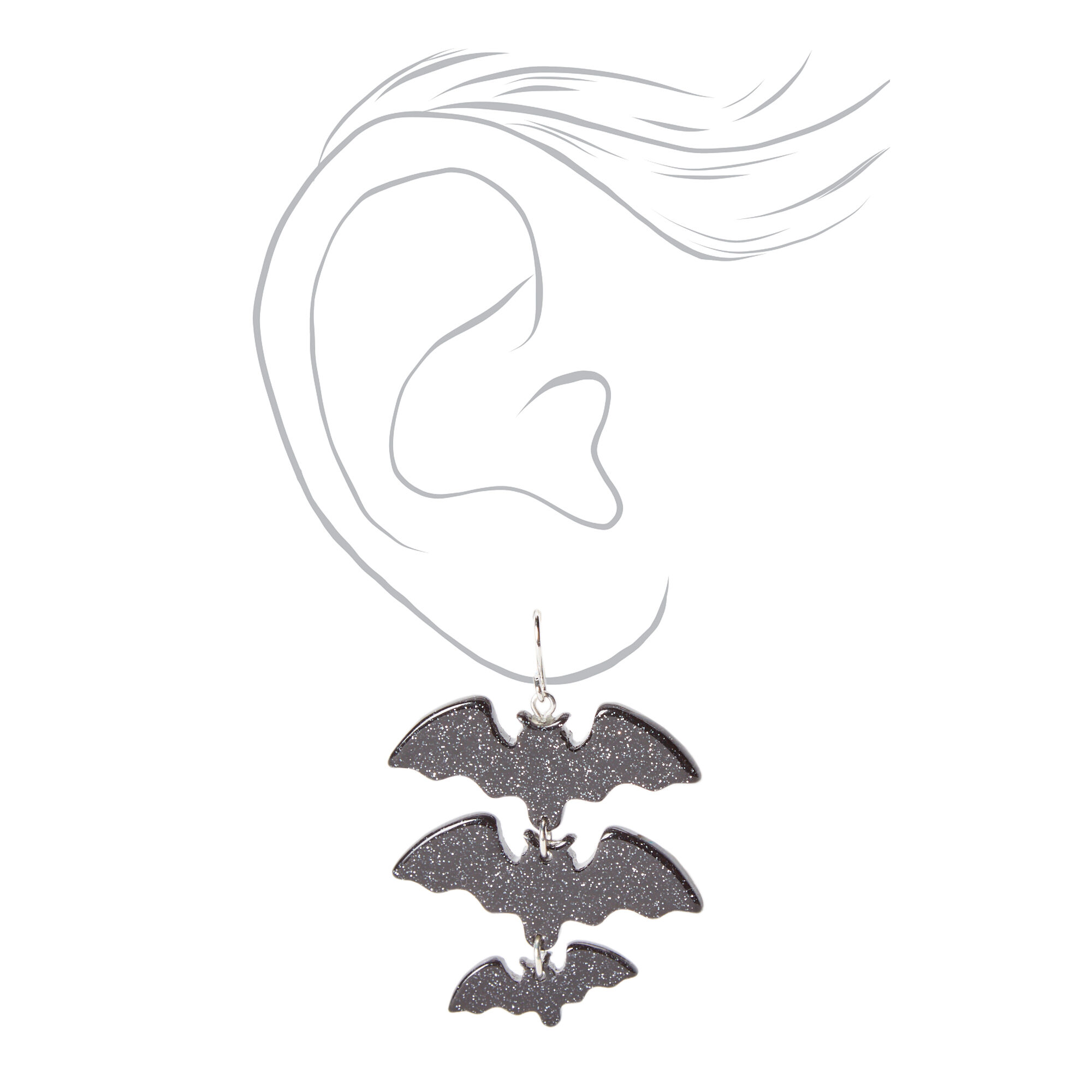 2" Glitter Acrylic Bats Drop Earrings - Black,