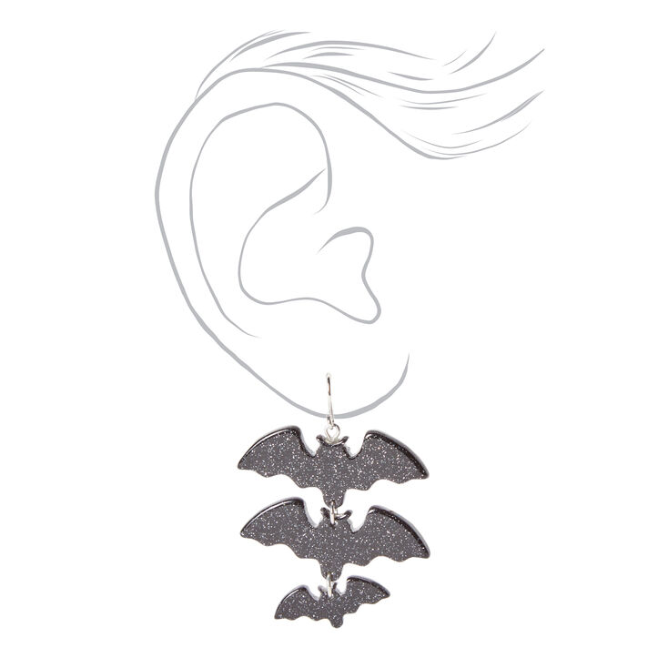 2&quot; Glitter Acrylic Bats Drop Earrings - Black,
