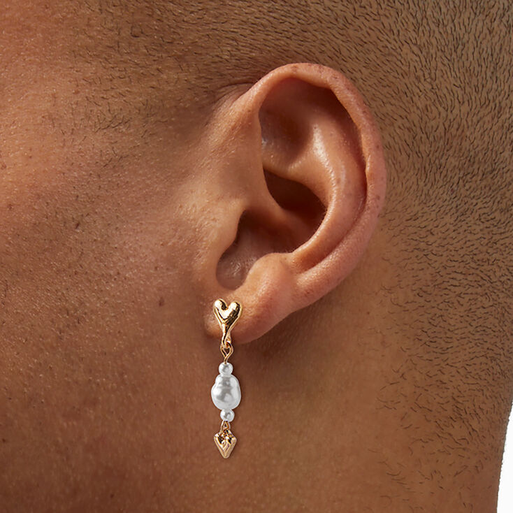 Gold-tone Heart Pearl Drop Earrings,