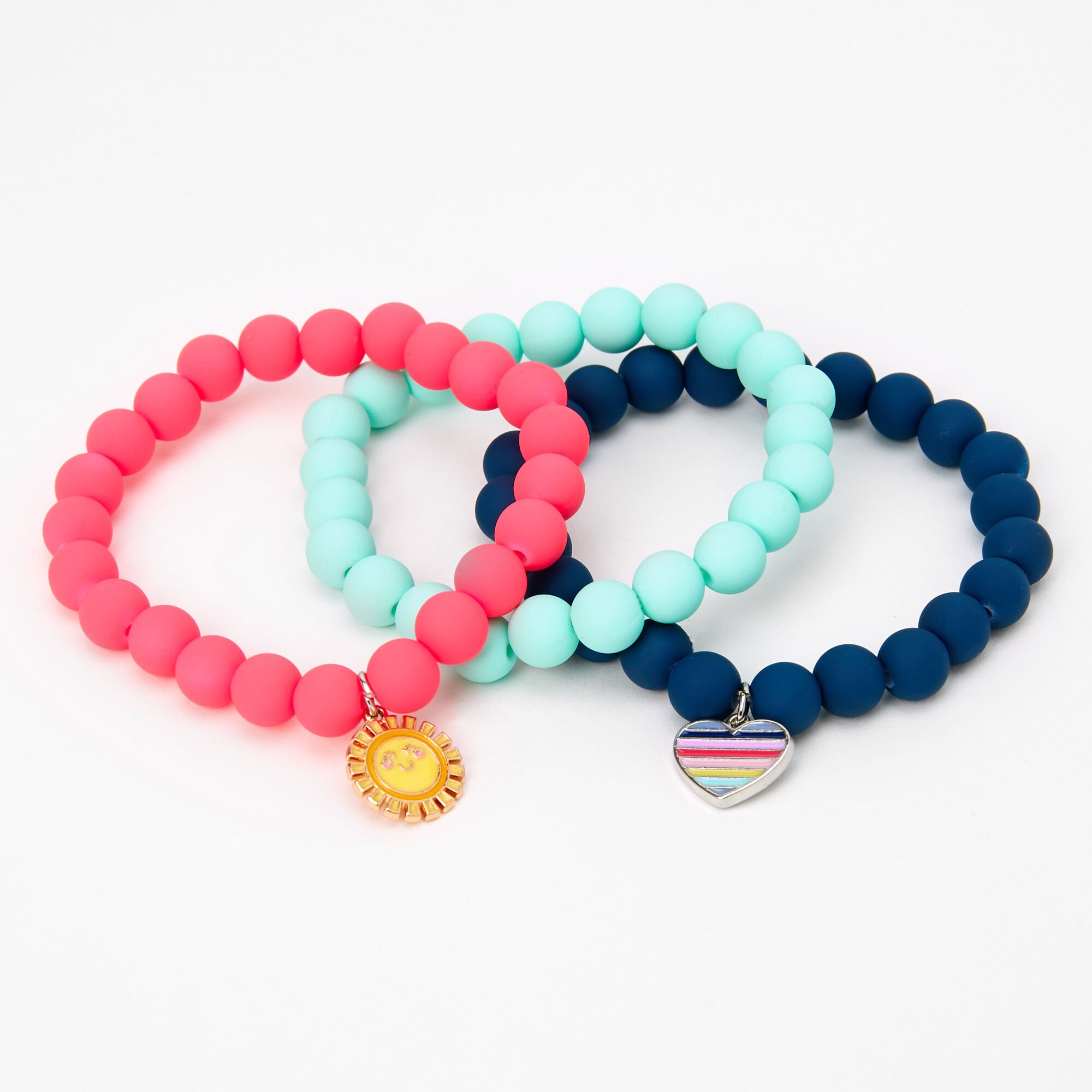 Claire's Club Heart & Sun Matte Beaded Stretch Bracelets - 3 Pack,