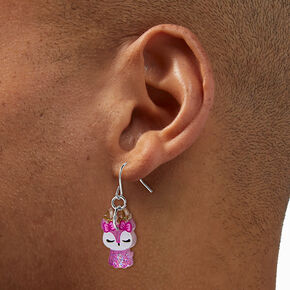 Pendantes en acrylique renne paillettes roses,