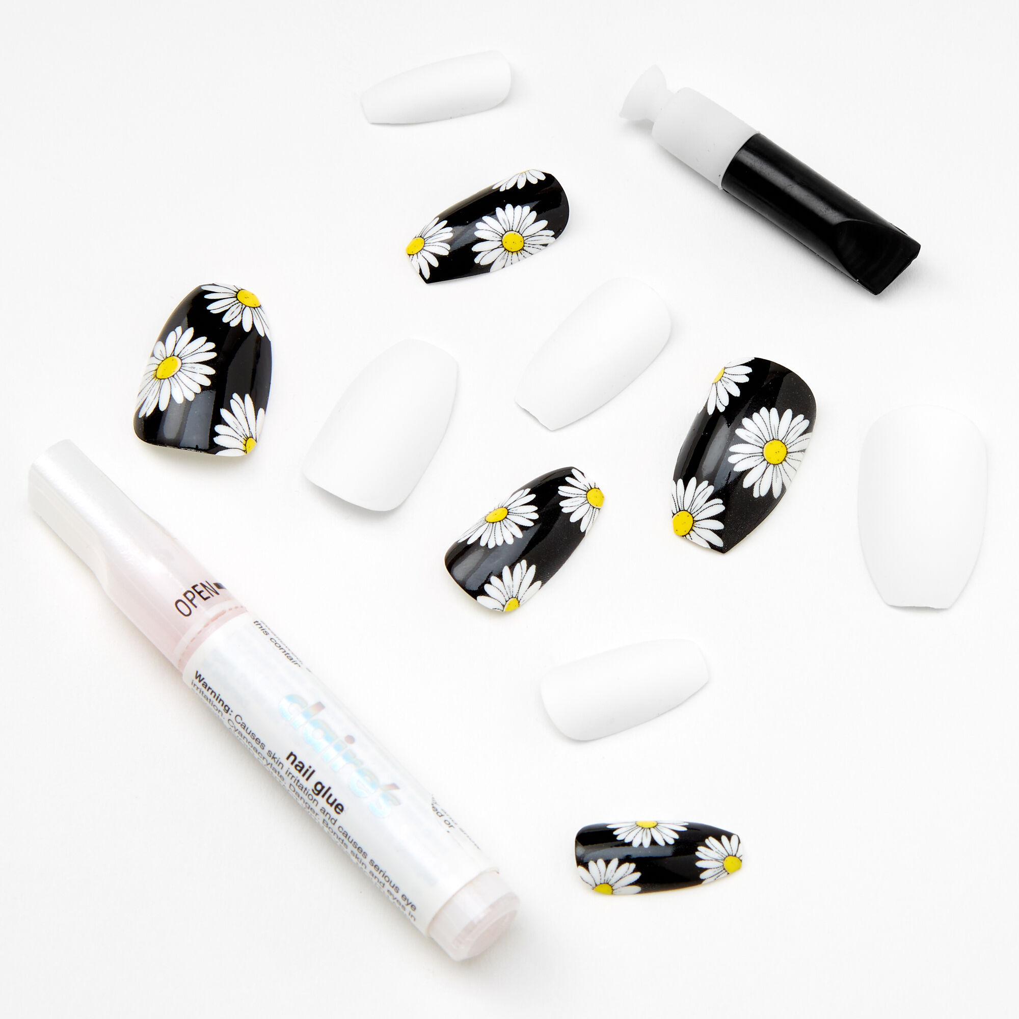 Claire's Faux ongles ballerine marguerites printemps - Lot de 24
