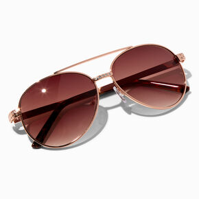 Embellished Rose Gold Aviator Sunglasses,