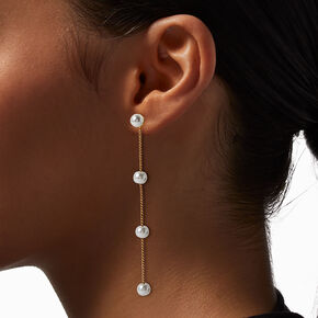 Gold-tone Linear Pearl Drop Earrings,