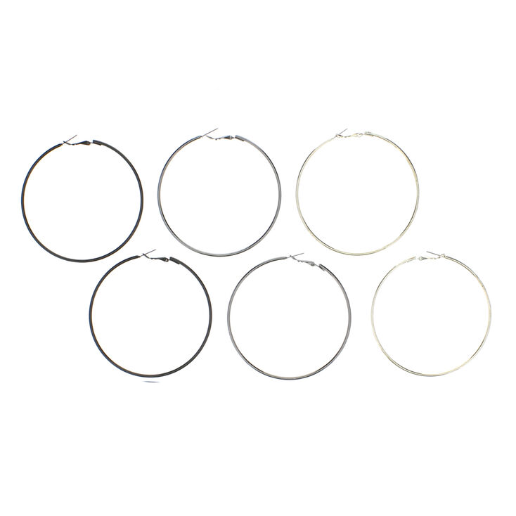 Mixed Metal Graduated Hoop Earrings - 3 Pack,