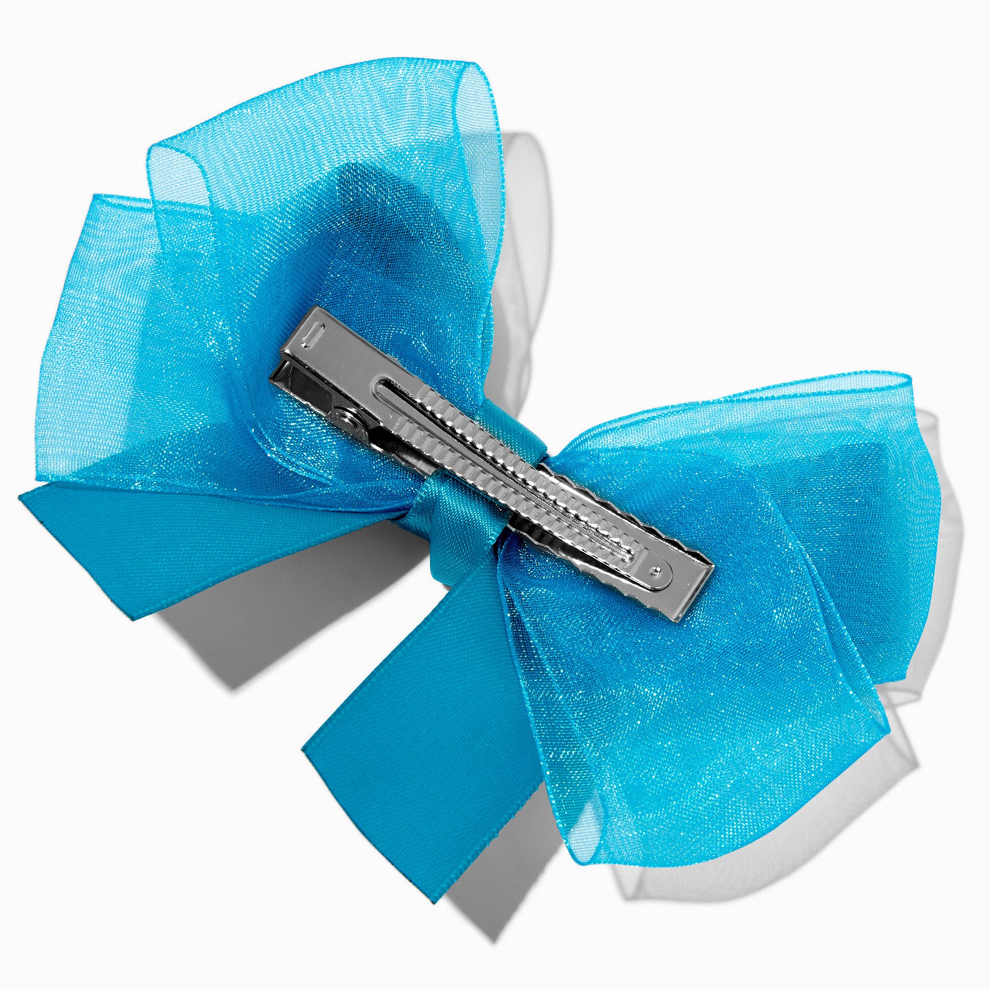 Claire's Club Teal Satin Chiffon Hair Bow Clip,