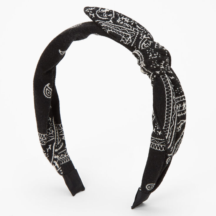 Knotted Bow Bandana Headband - Black,