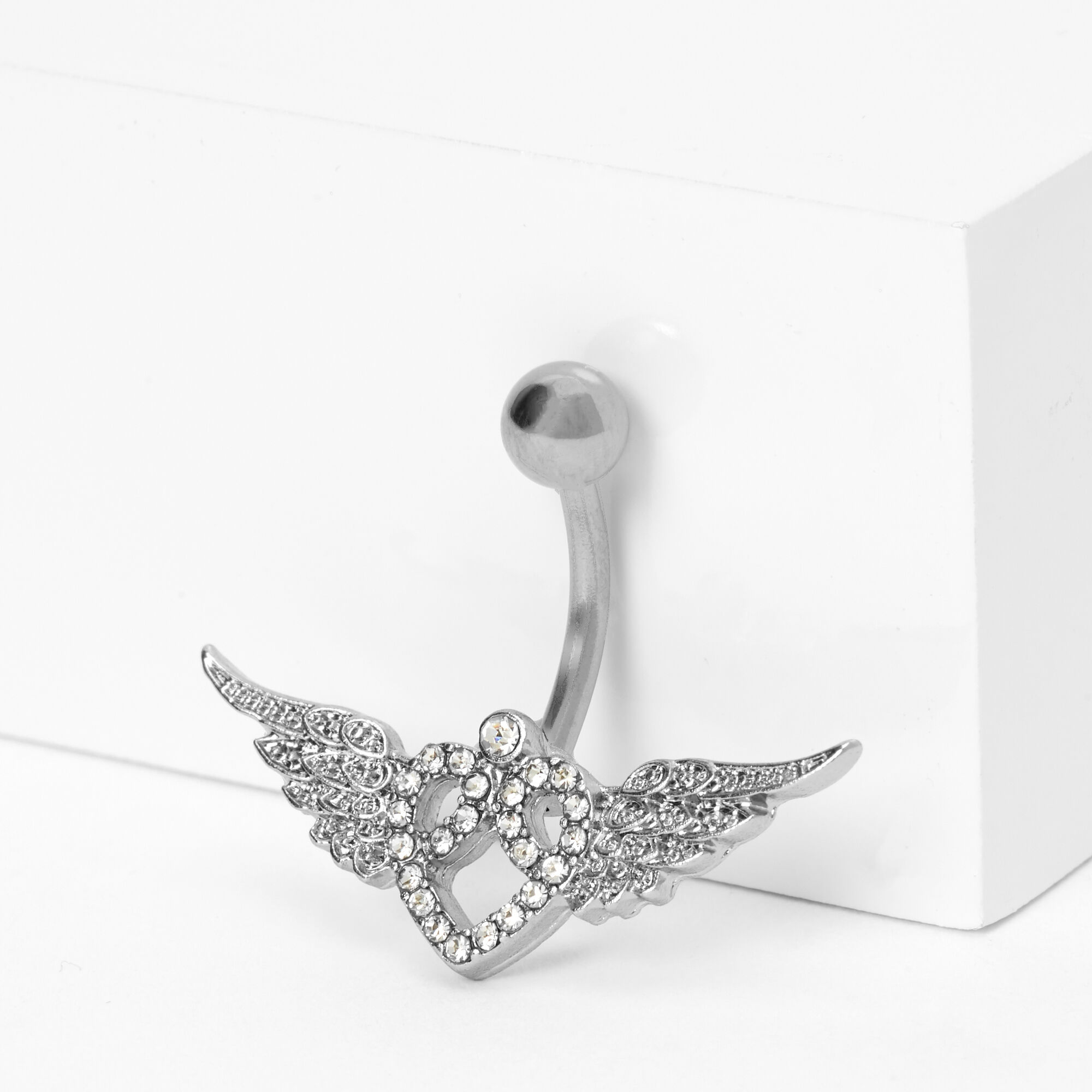 View Claires Tone 14G Heart Wings Belly Ring Silver information