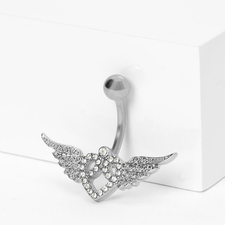 Silver-tone 14G Heart Wings Belly Ring,