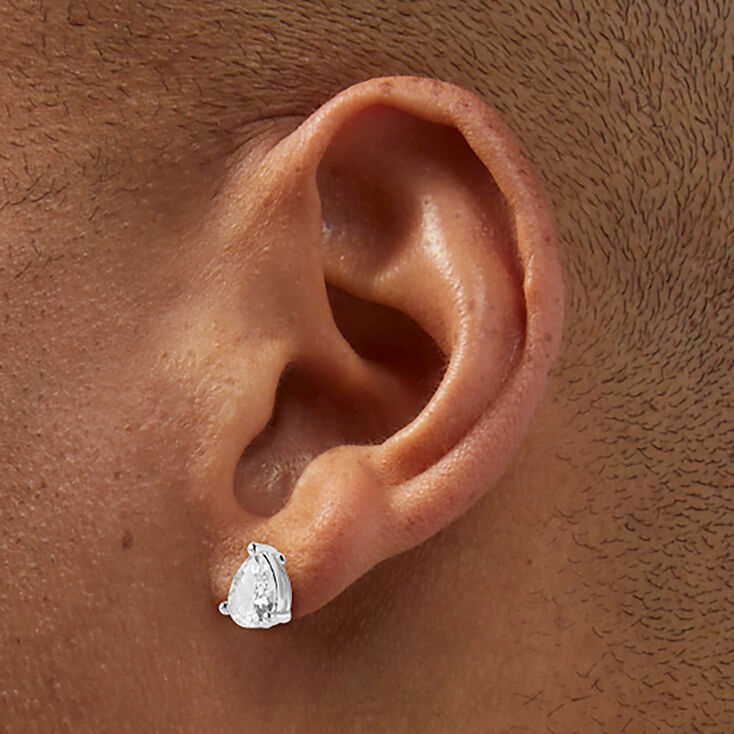 Silver-tone Cubic Zirconia 8mm Teardrop Stud Earrings,