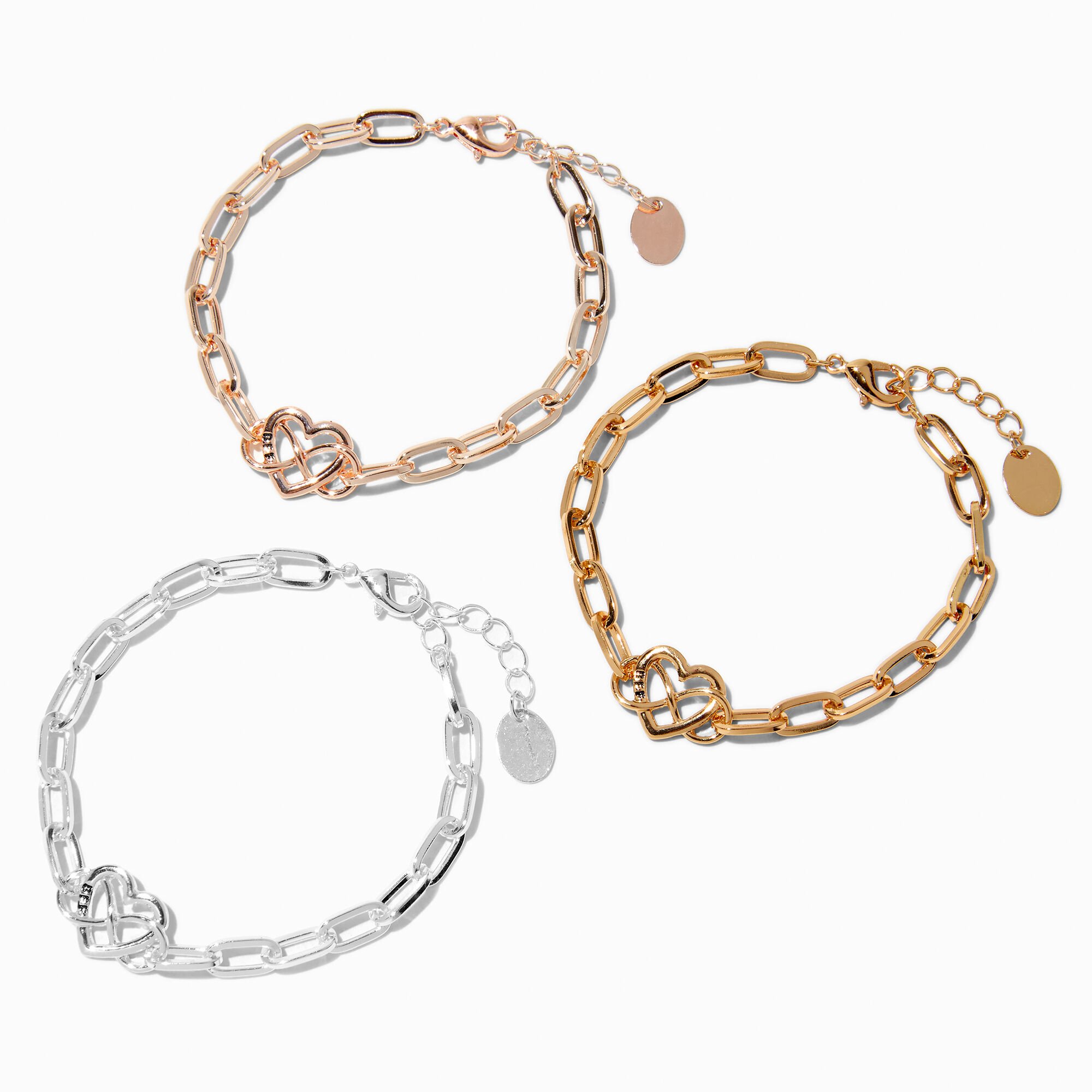 View Claires Best Friends Mixed Metal Infinity Heart Bracelets 3 Pack Rose Gold information