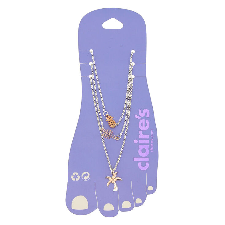 Mixed Metal Tropical Anklets - 3 Pack,