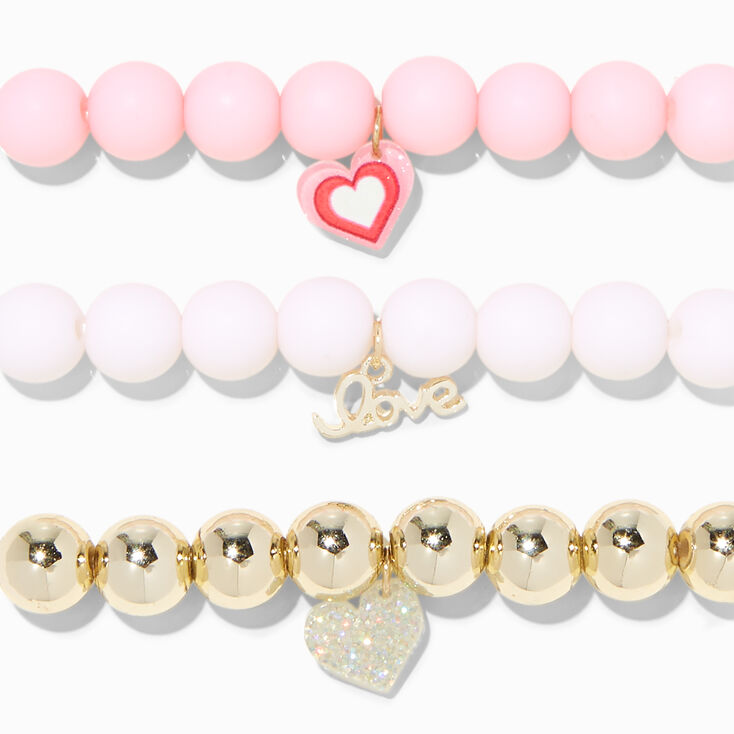 Claire&#39;s Club Love Heart Beaded Stretch Bracelets - 3 Pack,
